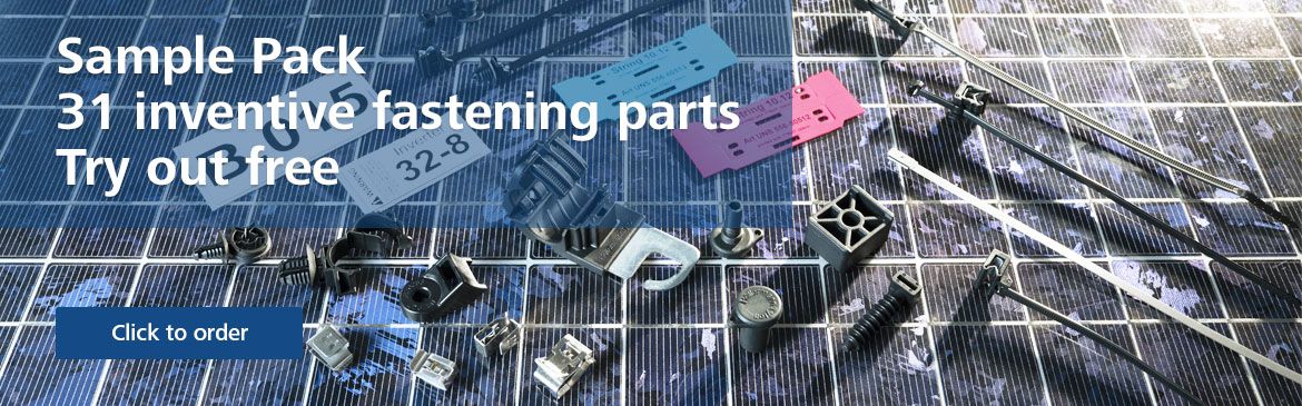 Selected cable ties and fixings from HellermannTyton available in the sample pack for solar installations