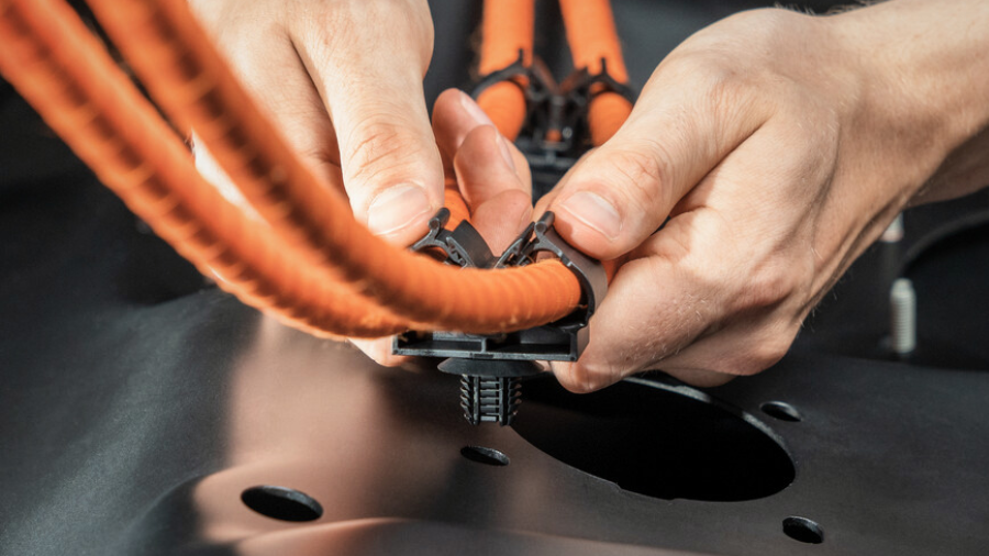 EV harness assembly in hole mount