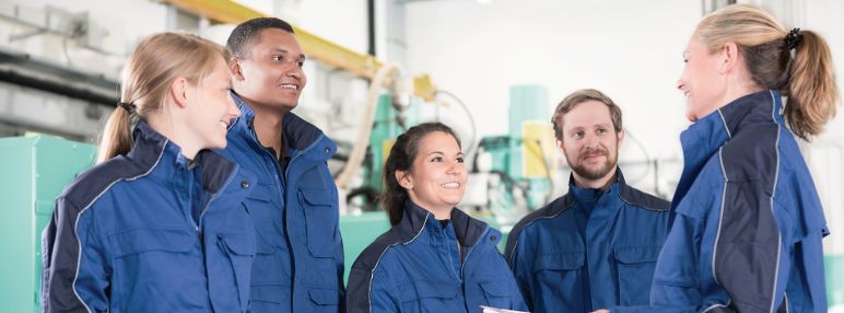 Workers in production hall