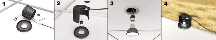 Instalação da proteção de downlight SpotClip-Box