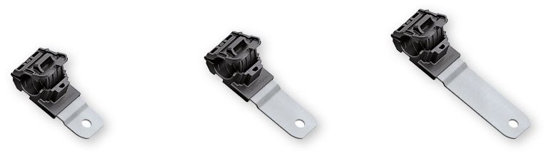 Abraçadeira de cabo Ratchet P-Clamp em placas curtas, médias ou longas.