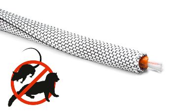 Rodent repellent self-wrapping woven sleeving