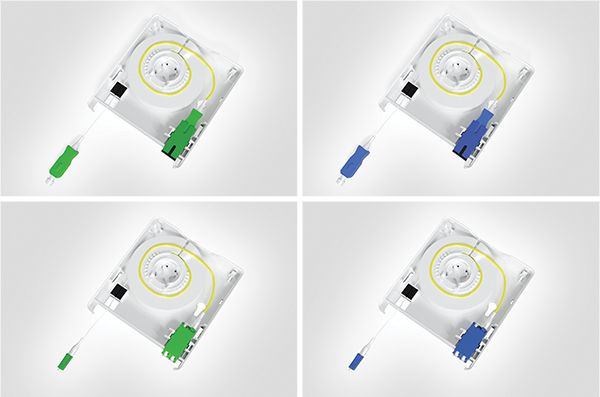Quatro versões diferentes: adaptadores SC/PC, SC/APC, LC/PC, LC/APC