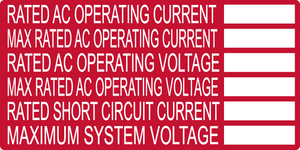 DC Backup System label meets NEC and IFC standards for printed text, character height, color and outdoor UV stability to pass inspections.