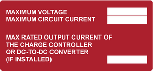 Maximum voltage label meets NEC & IFC standards for printed text, character height, color and outdoor UV stability to pass inspections.