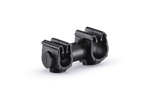 A rotatable dual routing clip that keeps two routings secured and separated.