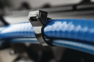 Heavy duty T-Series cable ties feature inside serrations to provide a positive hold on wire and cable bundles.