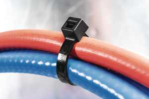 Heavy duty T-Series cable ties feature inside serrations to provide a positive hold on wire and cable bundles.