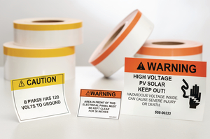 Continuous Colored Signal Panel labels come with yellow or orange stripes for easy printing of caution and warning labels.