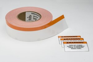 Continuous Colored Signal Panel labels come with yellow or orange stripes for easy printing of caution and warning labels.