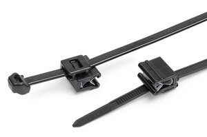 Kabelbinder (PP) mit Anti-Rutsch-Gravur, montiert mit EdgeClip für die seitliche Kabelführung.
