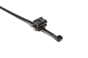 Two-piece assembly allows the mount to slide along the strap, ensuring proper orientation.