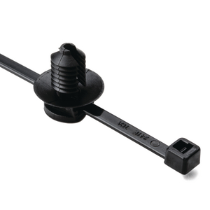 Friction tab inside of fir tree allows tie to sit in mount without falling out prior to installation.