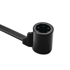 One-piece cable tie with oval stud mount.