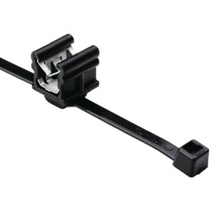 Cable tie with edge clip eliminates the need for drilling mounting holes, simplifying installation.