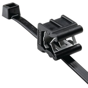 Cable tie with edge clip eliminates the need for drilling mounting holes, simplifying installation.