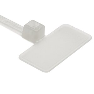 Cable tie features an identification plate to easily identify bundles.