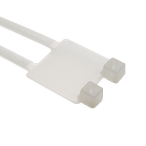 Cable tie features an identification plate to easily identify bundles.