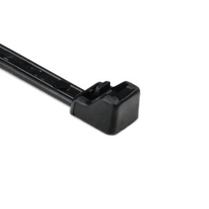 Releasable cable tie features a head design with extended pawl for quick release of bundles.