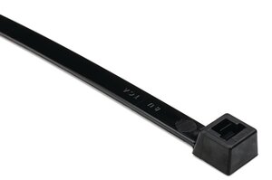 Heavy duty T-Series cable ties feature inside serrations to provide a positive hold on wire and cable bundles.