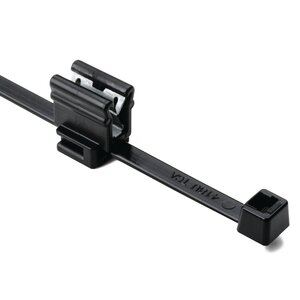 Cable tie with edge clip eliminates the need for drilling mounting holes, simplifying installation.