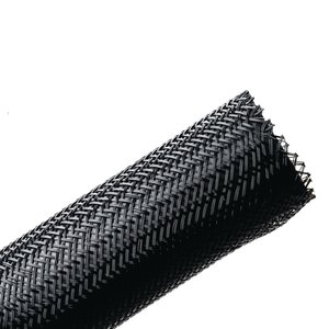 Expandable braided sleeving enlarges up to 150% of nominal diameter to accommodate irregular shapes.