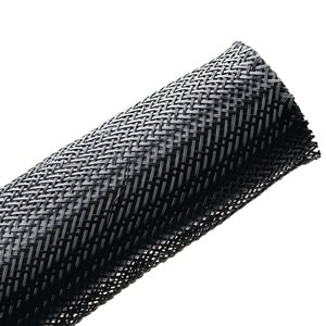 Expandable braided sleeving enlarges up to 150% of nominal diameter to accommodate irregular shapes.