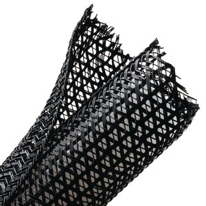 Expandable braided sleeving enlarges up to 150% of nominal diameter to accommodate irregular shapes.