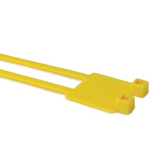 Cable tie features an identification plate to easily identify bundles.