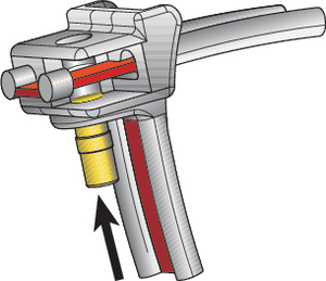 Cabeça da abraçadeira KR destravada.