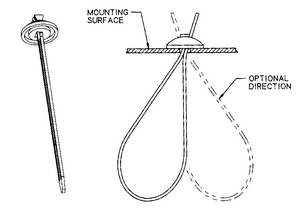 Two-piece button head cable tie allows parallel entry and exit through the head.