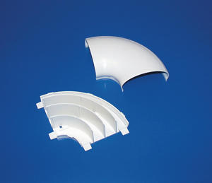 Flat elbow joins raceway at a 90 degree flat angle.