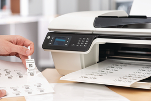 Laser print label leaves no exposed adhesive, so it won't adhere to adjacent labels.