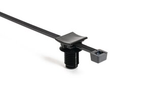 Unassembled set allows user to connect the cable tie either perpendicular or inline with the oval mounting hole.