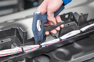 Secure cutting of cable tie straps with the EVO cut zip tie cutter.