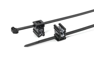 2-teiliger Befestigungsbinder für Kanten 1 - 3 mm und Kabelführung auf der Oberseite parallel zur Kante.