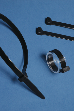 Heavy duty T-Series cable ties feature inside serrations to provide a positive hold on wire and cable bundles.