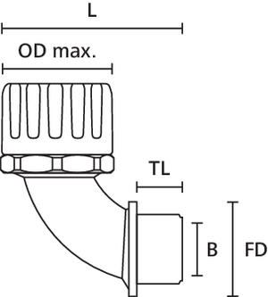 Racor HelaGuard, acodado a 90º con rosca fija interna