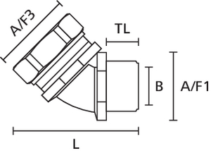 Złącze dociskowe HelaGuard, kątowe 45° ze stałym gwintem zewnętrznym