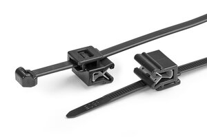 Cable tie with edge clip eliminates the need for drilling mounting holes, simplifying installation.