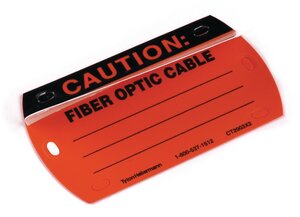 Warning tags feature mounting holes for easy attachment using standard cable ties.