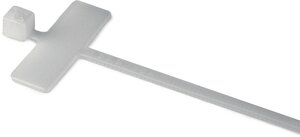 Cable tie features an identification plate to easily identify bundles.
