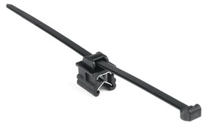 To-komponent enhed gør det muligt for kantklipsen at glide langs kabelbinderen for at sikre korrekt orientering. 