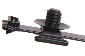 Friction tab inside the fir tree allows the 120lb. tensile strength wide-strap cable tie to sit in mount without falling out prior to installation.