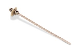 Abraçadeira de fixação de uma peça com cabeça de flecha, serrilhado externo.
