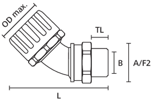 Raccord HelaGuard, coudé à 45° avec filetage interne tournant