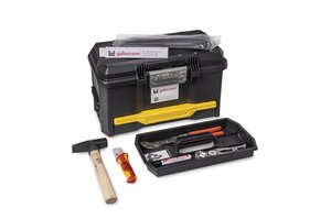 Opened black toolbox including tools.