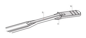 5: Den smala delan av bandet kan enkelt placerqas i det öppna låshuvudet. 6: Den stora räfflade änden ger en säker och ergonomisk installation. 7: Integrerad förlåsningsfunktion (från Q30 och uppåt)
