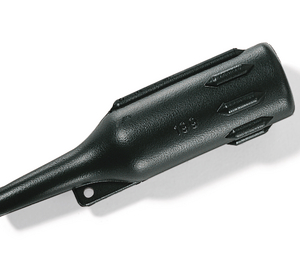 Recovered 199-4-G, VG style shape for small audio connectors with external ribs for improved grip.