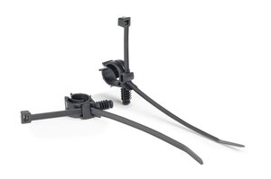 Zweiteiliger Befestigungsbinder mit Lamellenfuß für Rundlöcher und mit Befestigungssockel für Kabelclips 11,0 - 15,0mm.